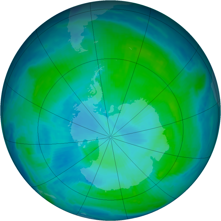 Antarctic ozone map for 06 February 1997
